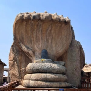 The magnificent monolithic seven-hooded Naga Lingam sculpture at Lepakshi Temple.