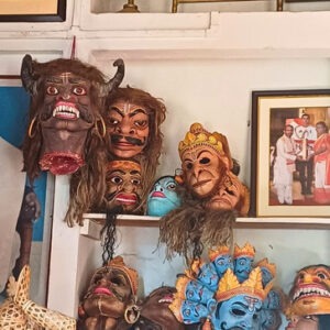 Colorful traditional masks used in Satra performances on display in Majuli