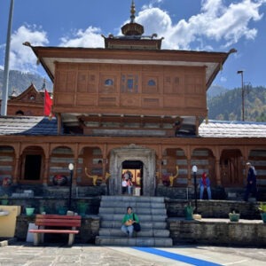 Kinnaur women group tour with F5 Escapes - The unique timber and stone architectural entrance of the Bhimakali Temple in Sarahan.